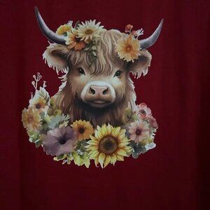 NWOT Handcrafted Highland Cow Flowers Shirt